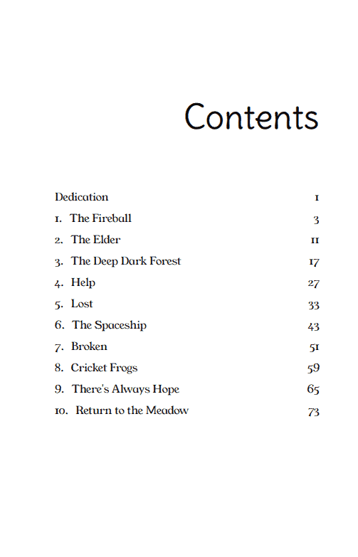 Celina and the Strange Fairy Table of Contents